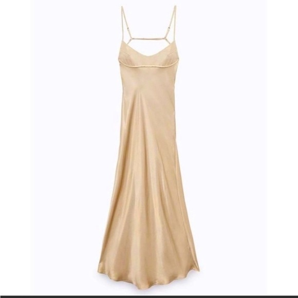 ZARA CHAMPAGNE SATIN EFFECT SLIP DRESS size large new tags - Picture 6 of 16
